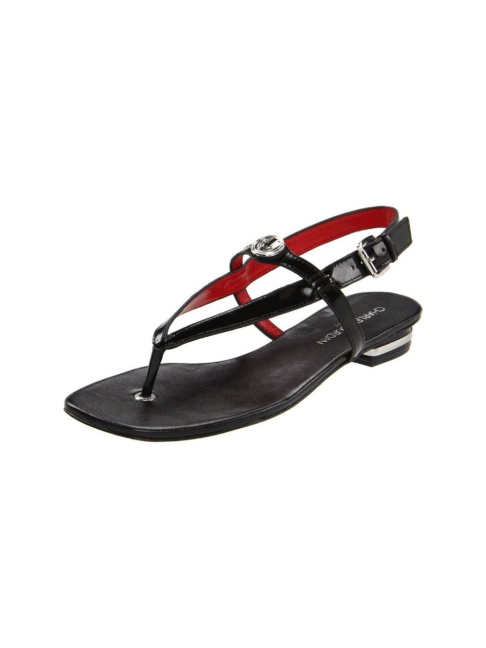 Charles Jourdan Lucy Black Flat Thong Sandal Buckle Slingback